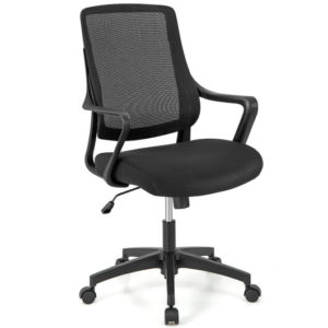 Modern Breathable Mesh Chair with Curved Backrest and Armrest-Black - Color: Black