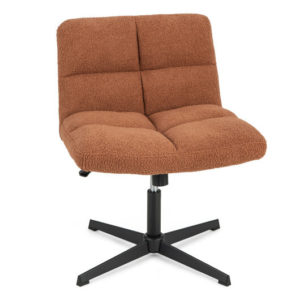 Office Armless Chair Cross Legged with Imitation Lamb Fleece and Adjustable Height-Brown - Color: Brown