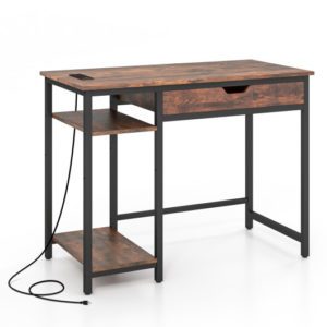 Computer Desk With Charging Station And Drawer &