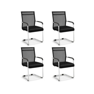 Office Guest Chairs Set of 4 with Metal Sled Base and Armrests-Black - Color: Black