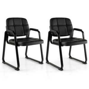 Upholstered Waiting Room Chair with Armrest and Ergonomic Backrest-Black - Color: Black