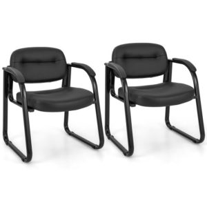 Waiting Room Chair Set of 2 Reception Chairs with Sled Base and Padded Arm Rest-Black - Color: Black