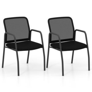 Waiting Room Chair Set of 2 Office Guest Chairs with Ergonomic Mesh Backrest-Black - Color: Black