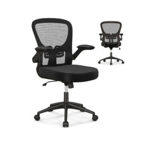 Adjustable Swivel Mesh Task Office Chair with Flip-Up Armrests-Black - Color: Black