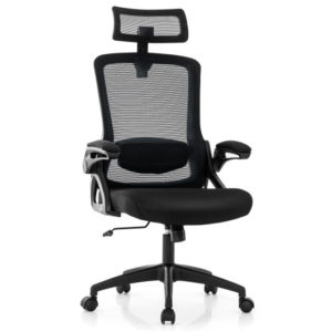Adjustable Swivel Task Chair Ergonomic Office Chair with Adjustable Lumbar Support-Black - Color: Black