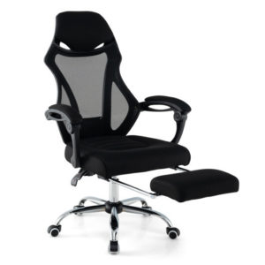 Ergonomic Mesh Office Chair with Footrest and Tilting Backrest-Black - Color: Black