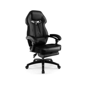 Gaming Chair Racing Style Swivel Chair with Footrest and Adjustable Lumbar Pillow-Black - Color: Black