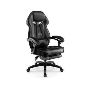 Gaming Chair Racing Style Swivel Chair with Footrest and Adjustable Lumbar Pillow-Gray - Color: Gray