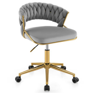 360?° Height Adjustable Swivel Upholstered Desk Computer Chair with Hand-woven Back-Gray - Color: Gray
