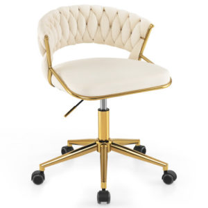 360?° Height Adjustable Swivel Upholstered Desk Computer Chair with Hand-woven Back-Beige - Color: Beige