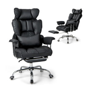 Big and Tall Executive Office Desk Chair with Footrest-Black - Color: Black