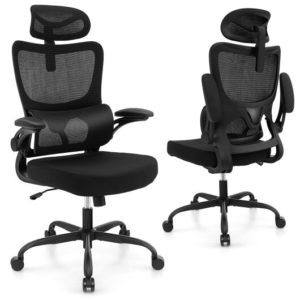 Mesh Office Chair with Adaptive Lumbar Support  Flip-up Armrests  Reclining Backrest-Black - Color: Black