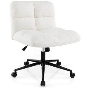 Cross Legged Chair with Wheels with Padded Seat Adjustable Height for Bedroom Study-Beige - Color: Beige
