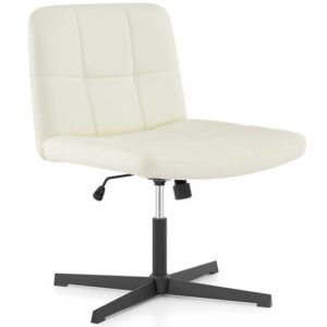 PU Leather Upholstered Cross-legged Office Chair with Oversized U-shaped Seat for Home Office Make Up-Beige - Color: Beige