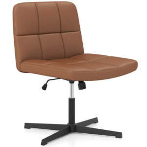 PU Leather Upholstered Cross-legged Office Chair with Oversized U-shaped Seat for Home Office Make Up-Brown - Color: Brown