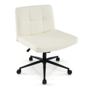 Height-adjustable Armless Desk Chair with Wheels for Home Office Make Up-Beige - Color: Beige