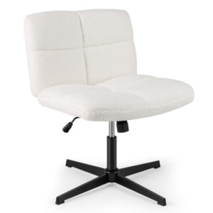 Armless Office Desk Cross Legged Office Chair with Adjustable Height-White - Color: White