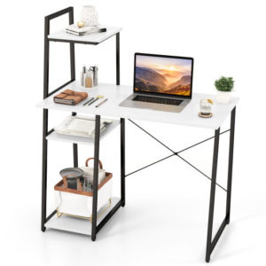 Compact Computer Desk Workstation with 4 Tier Shelves for Home and Office-White - Color: White