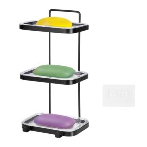 Soap Dish Soap Bar Holder Square Soap Rack Wall Mounted S Bar Shower Bathroom Self with 2 Hooks