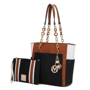 MKF Collection Rochelle Vegan Color Block Vegan Leather Women's Tote Bag with Wristlet by Mia k