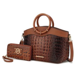 MKF Collection Phoebe Faux Crocodile Embossed Vegan Leather Women Tote with Wristlet Wallet Bag by Mia k