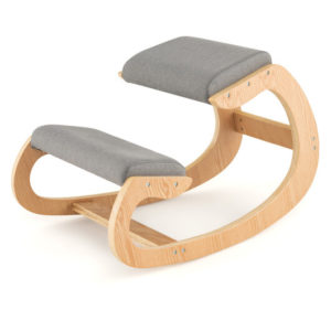 Wooden Rocking Chair with Comfortable Padded Seat Cushion and Knee Support-Gray - Color: Gray