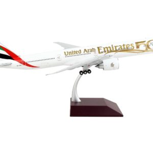 Boeing 777-300ER Commercial Aircraft "Emirates Airlines - 50th Anniversary of UAE" White with Striped Tail "Gemini 200" Series 1/200 Diecast Model Airplane by GeminiJets