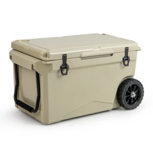 75 Quart Portable Cooler Rotomolded Ice Chest with Handles and Wheels-Tan - Color: Tan