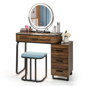 Vanity Table Set With 3-Color Lighted Mirror And