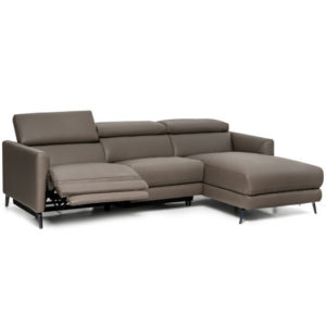 Leather Air Power Reclining Sectional Sofa with Adjustable Headrests-Gray