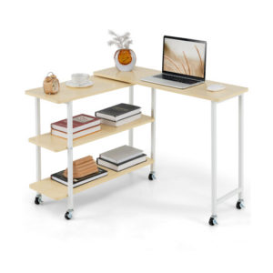 360?° Rotating Sofa Side Table with 2-Tier Storage Shelves-Natural - Color: Natural