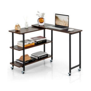 360?° Rotating Sofa Side Table with 2-Tier Storage Shelves-Walnut - Color: Walnut