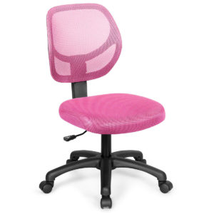 Low-back Computer Task Chair with Adjustable Height and Swivel Casters-Pink - Color: Pink