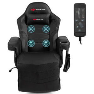 Ergonomic High Back Massage Gaming Chair with Pillow-Black - Color: Black