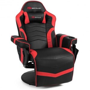 Ergonomic High Back Massage Gaming Chair with Pillow-Red - Color: Red