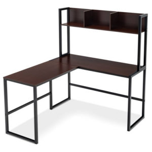 Reversible L-Shaped Corner Desk with Storage Bookshelf-Dark Brown - Color: Dark Brown