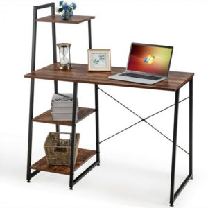 Compact Computer Desk Workstation with 4 Tier Shelves for Home and Office-Brown - Color: Brown