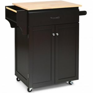 Utility Rolling Storage Cabinet Kitchen Island Cart with Spice Rack-White