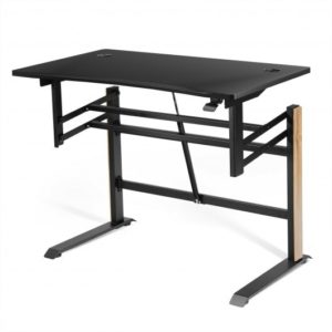 Pneumatic Height Adjustable Gaming Desk T Shaped Game Station with Power Strip Tray-Black - Color: Black