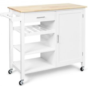 Kitchen Island Cart Rolling Serving Cart Wood Trolley-Brown