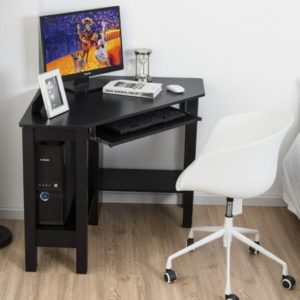Wooden Study Computer Corner Desk With Drawer-Black -