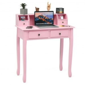 Removable Floating Organizer 2-Tier Mission Home Computer Vanity Desk-Pink - Color: Pink