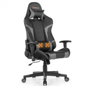 Reclining Swivel Massage Gaming Chair with Lumbar Support-Gray - Color: Gray