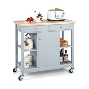 Mobile Kitchen Island Cart With 4 Open Shelves And 2 Drawers