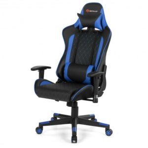 Massage Gaming Chair with Lumbar Support and Headrest-Blue - Color: Blue