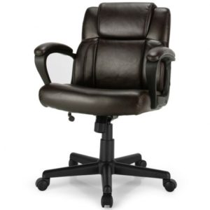 Adjustable Leather Executive Office Chair Computer Desk Chair with Armrest - Color: Brown