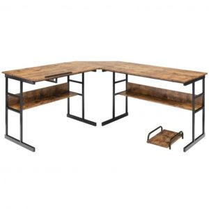 L-Shaped Computer Desk With Tiltable Tabletop-Rustic