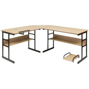 L-Shaped Computer Desk with Tiltable Tabletop-Natural - Color: Natural