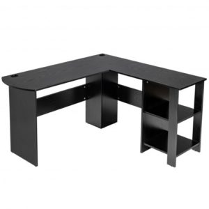Modern L-Shaped Computer Desk with Shelves-Black - Color: Black