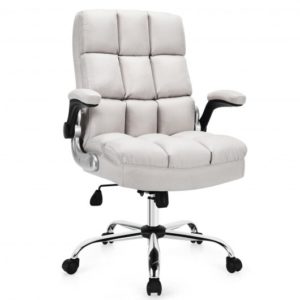 Adjustable Swivel Office Chair with High Back and Flip-up Arm for Home and Office-Beige - Color: Beige